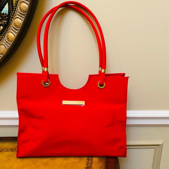 Giorgio Beverly Hills Large Bag Red Fabric Double Straps NEW - Picture 1 of 4